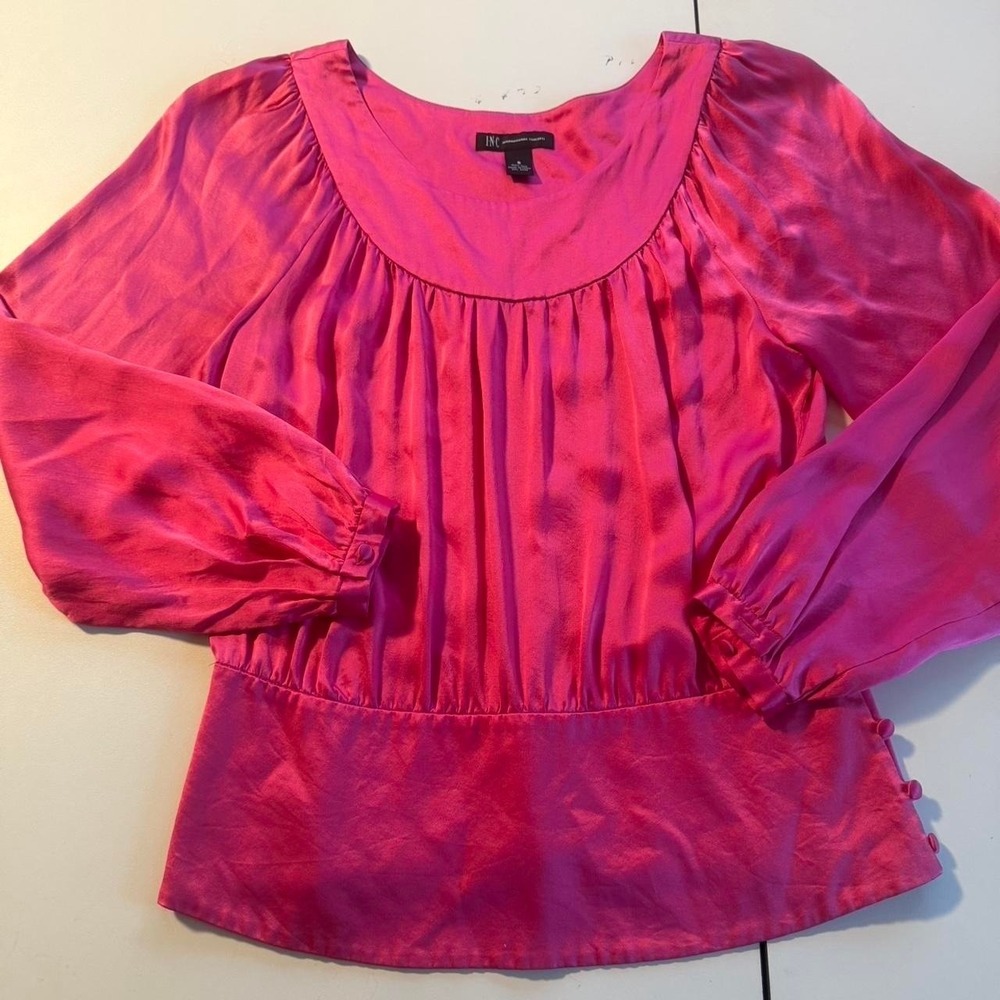 INC VALENTINE pink 100% silk blouse with pleats and button details sz8